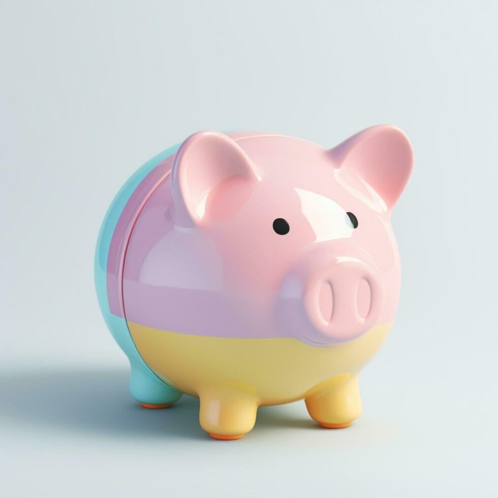 AI GENERATION piggy bank. Pastel background. 3D rendering. Financial and investment business concepts photo
