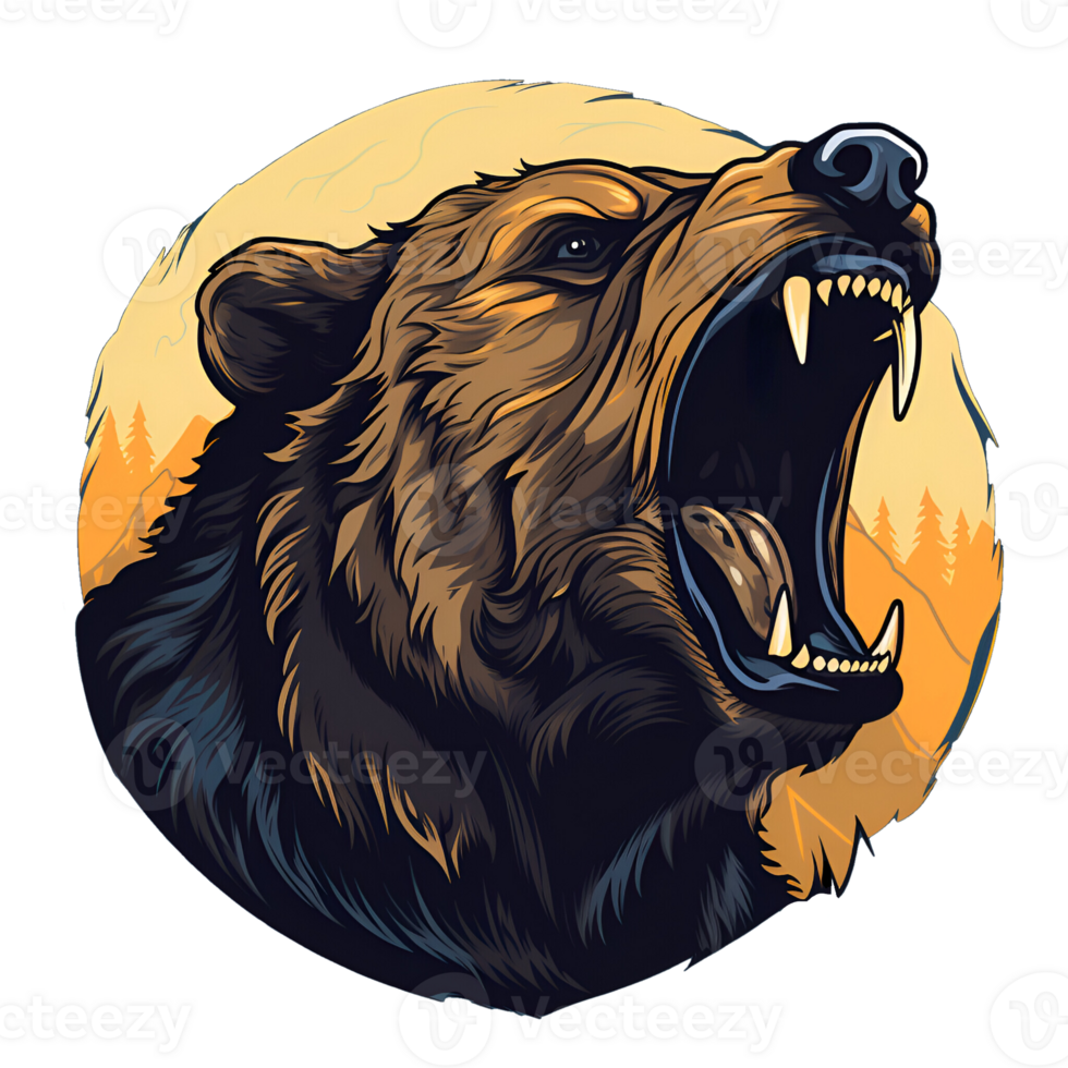 Grizzly Bear Cartoon Style Painting Drawing Illustration No Background Perfect for Print on Demand AI Generative png
