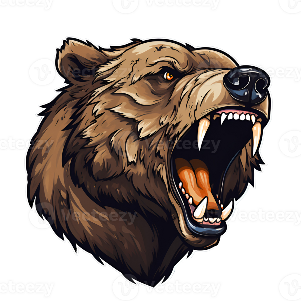 Grizzly Bear Cartoon Style Painting Drawing Illustration No Background Perfect for Print on Demand AI Generative png