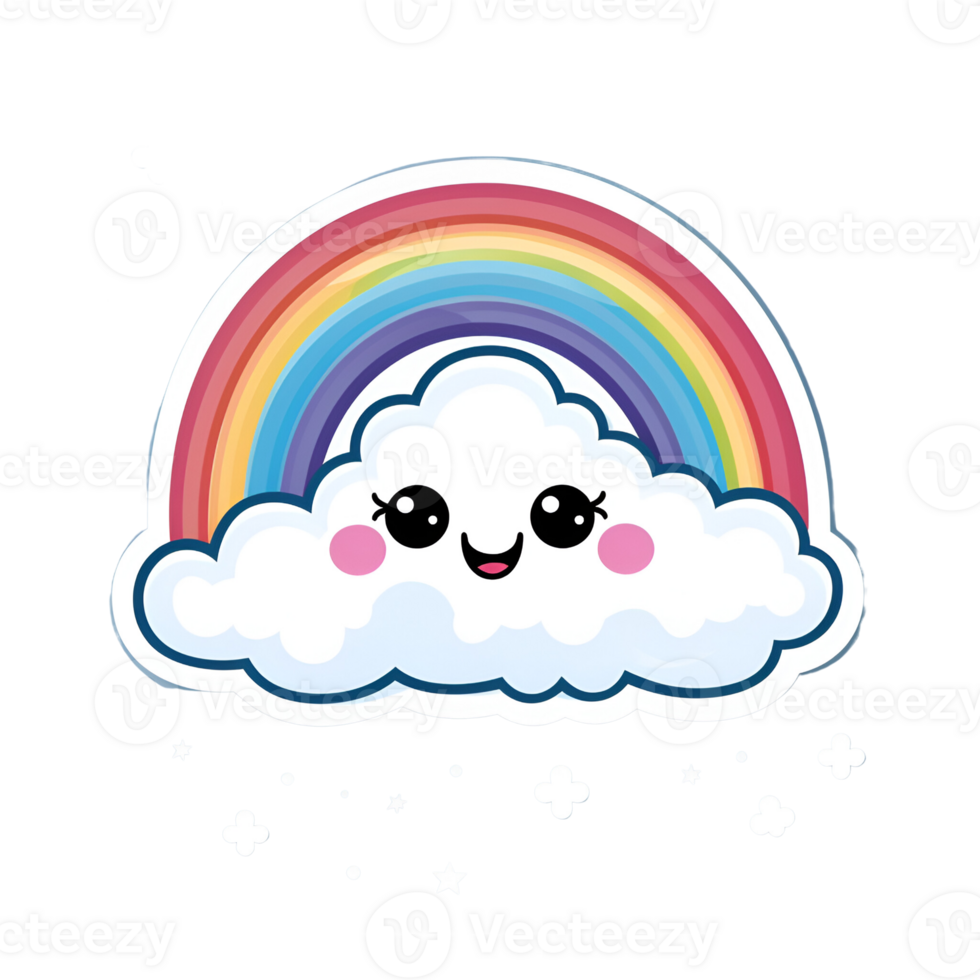 Cartoon Style Cute Rainbow and Cloud No Background Applicable to any Context Perfect for Print on Demand Merchandise AI Generative png