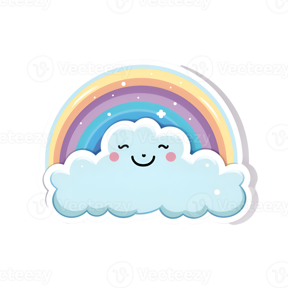 Cartoon Style Cute Rainbow and Cloud No Background Applicable to any Context Perfect for Print on Demand Merchandise AI Generative png