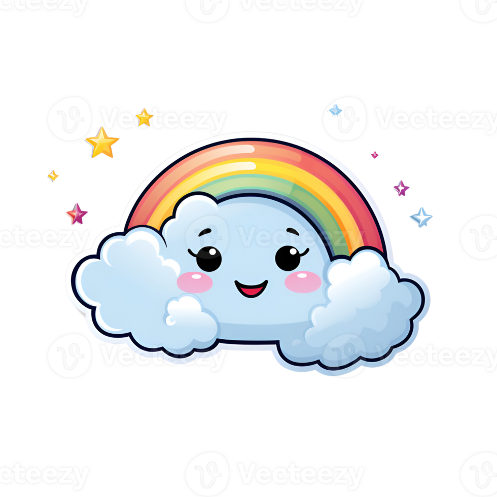Cartoon Style Cute Rainbow and Cloud No Background Applicable to any Context Perfect for Print on Demand Merchandise AI Generative png