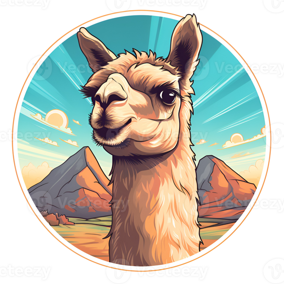 Llama Cartoon Style Logo Painting Drawing Illustration No Background Perfect for Print on Demand Merchandise AI Generative png