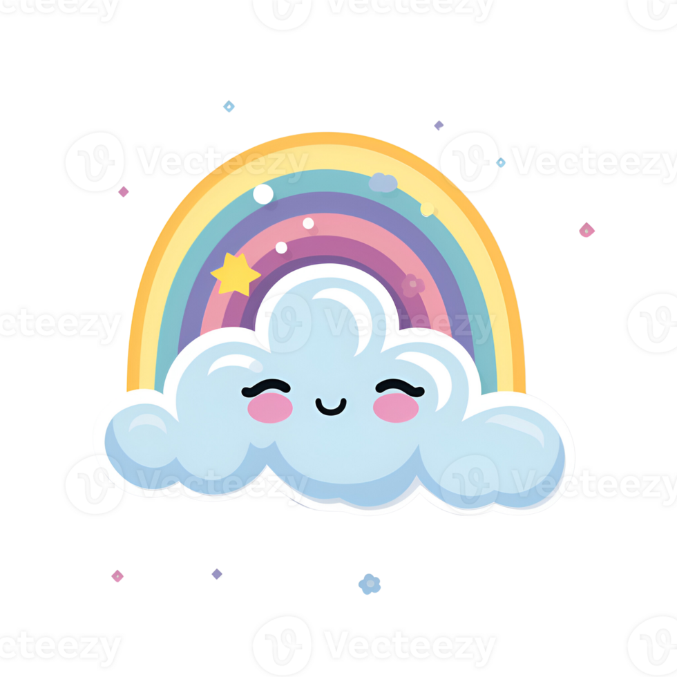 Cartoon Style Cute Rainbow and Cloud No Background Applicable to any Context Perfect for Print on Demand Merchandise AI Generative png