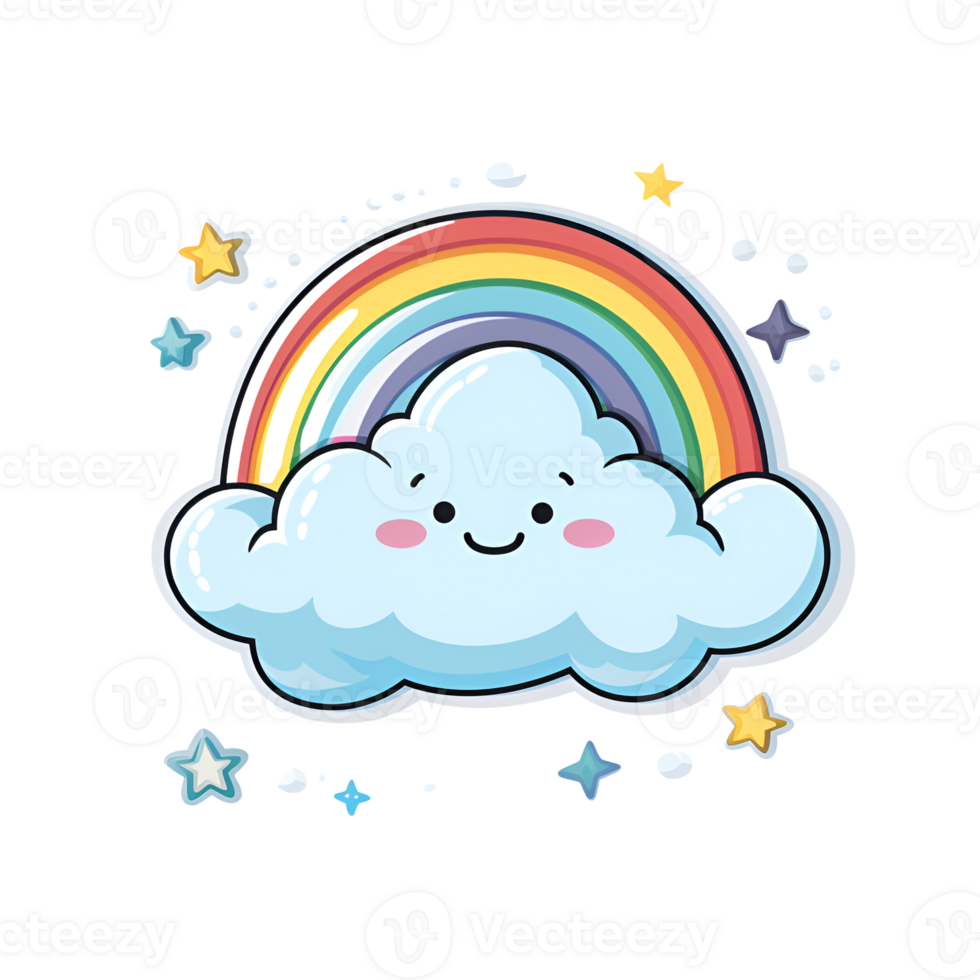 Cartoon Style Cute Rainbow and Cloud No Background Applicable to any Context Perfect for Print on Demand Merchandise AI Generative png