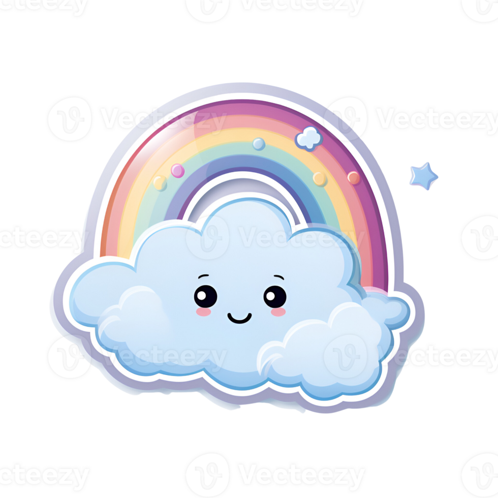 Cartoon Style Cute Rainbow and Cloud No Background Applicable to any Context Perfect for Print on Demand Merchandise AI Generative png