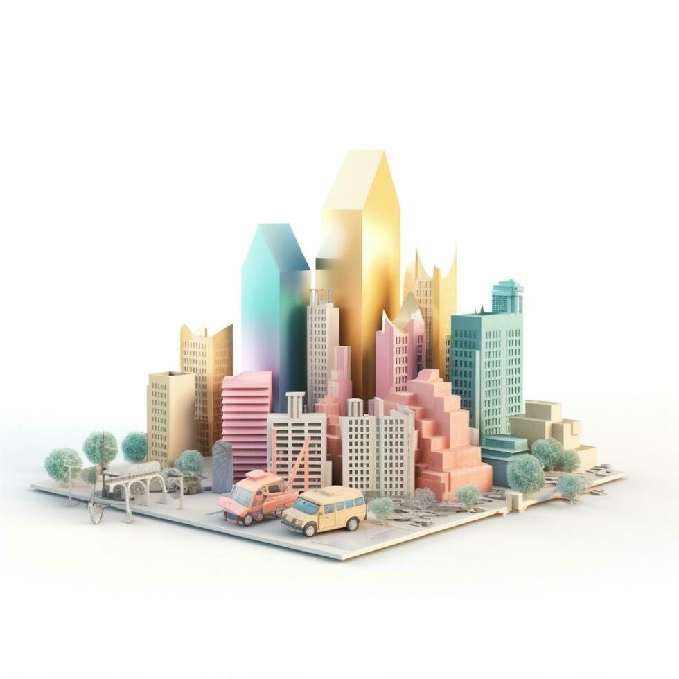 AI GENERATION Sky scraper and stack of coins, Pastel background. 3D rendering. Financial and investment business concepts photo