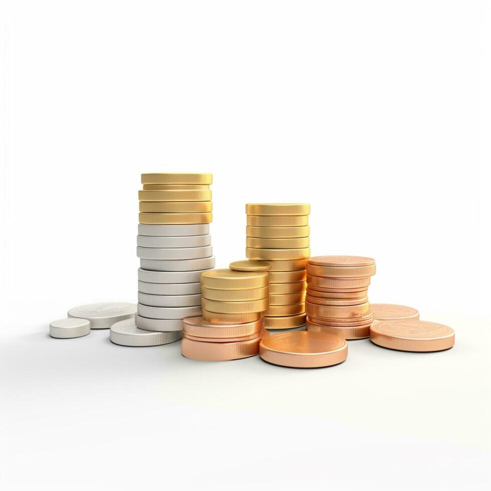 AI GENERATION stack of coins. Pastel background. 3D rendering. Financial and investment business concepts photo