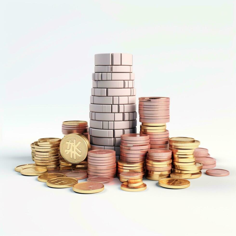 AI GENERATION stack of coins. Pastel background. 3D rendering. Financial and investment business concepts photo