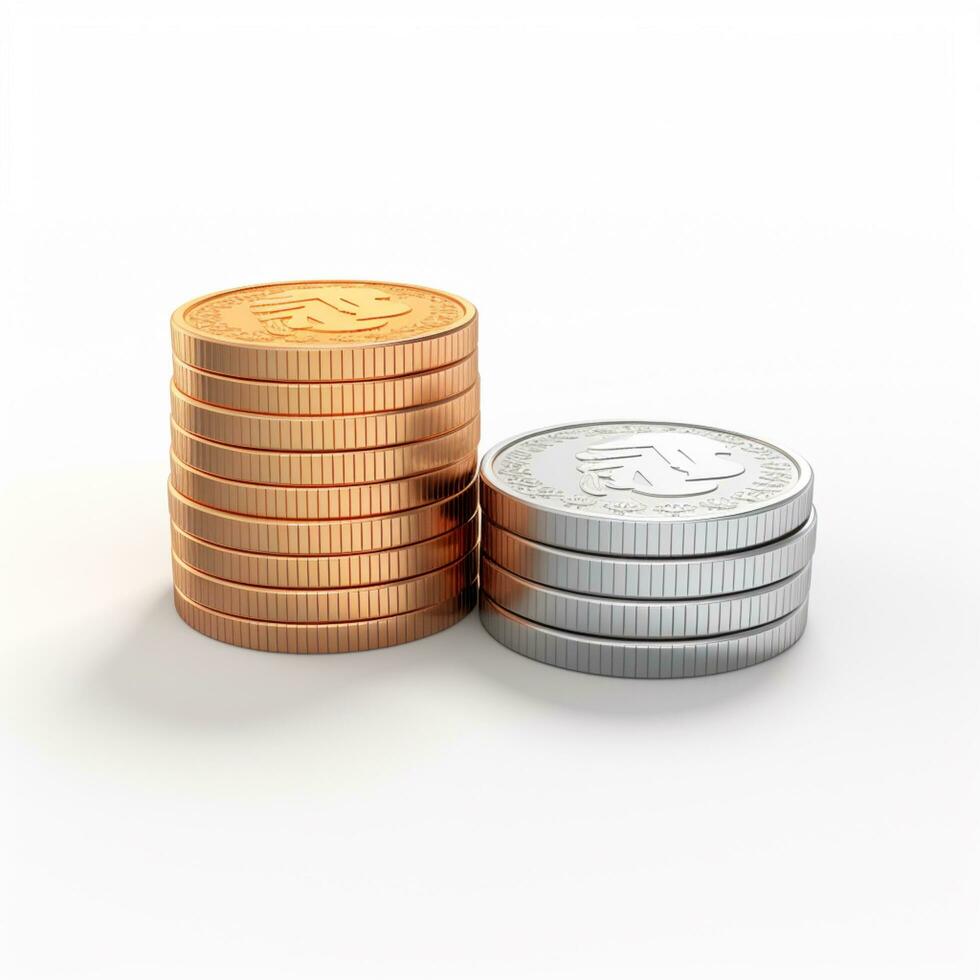 AI GENERATION stack of coins. Pastel background. 3D rendering. Financial and investment business concepts photo