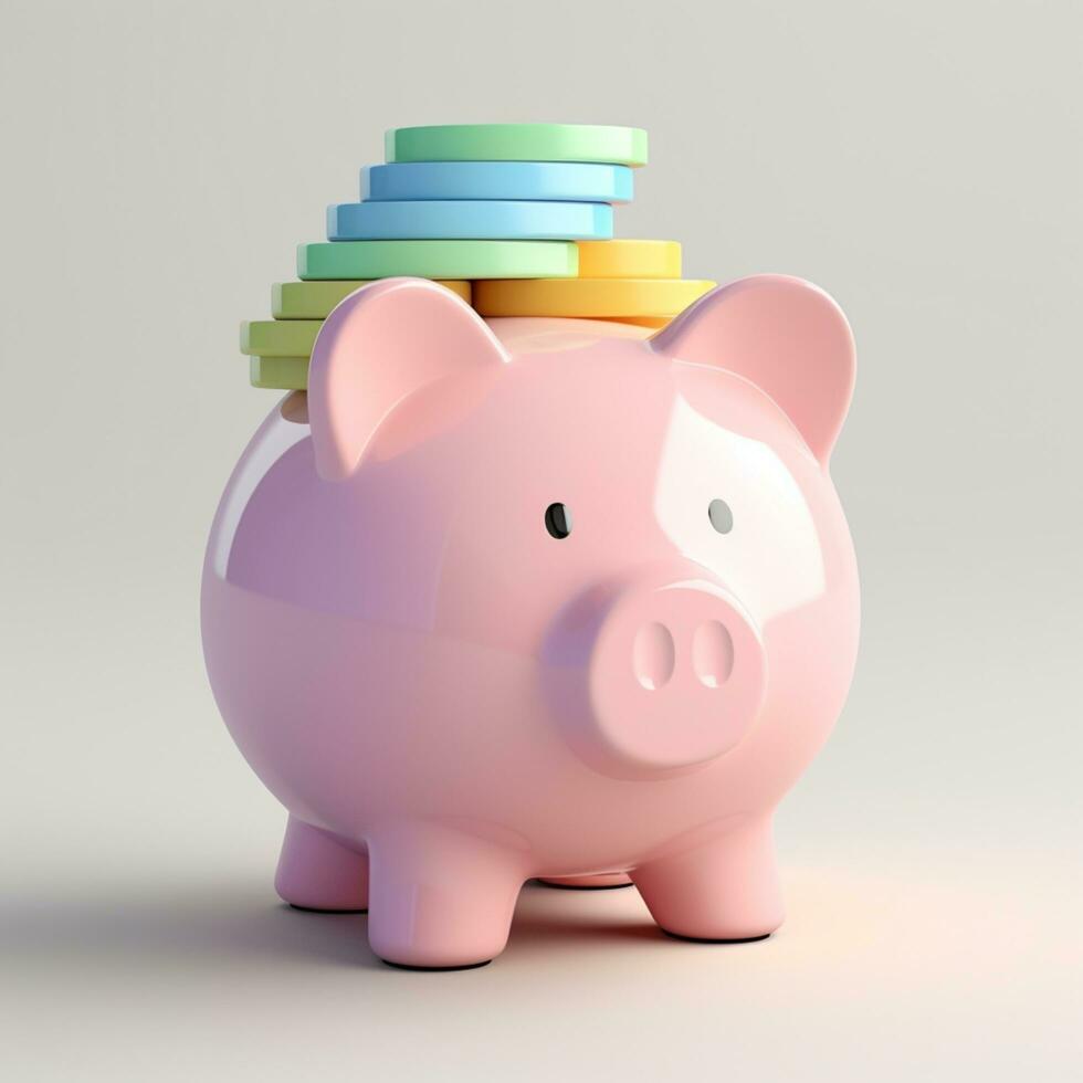 AI GENERATION piggy bank. Pastel background. 3D rendering. Financial and investment business concepts photo