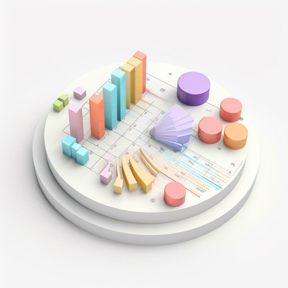 Ai generation 3d isometric business statistics, pie chart and graph. Financial and investment concepts photo