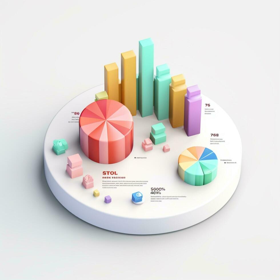 ai Generacion 3d isométrica negocio Estadísticas, tarta gráfico y grafico. financiero y inversión conceptos foto