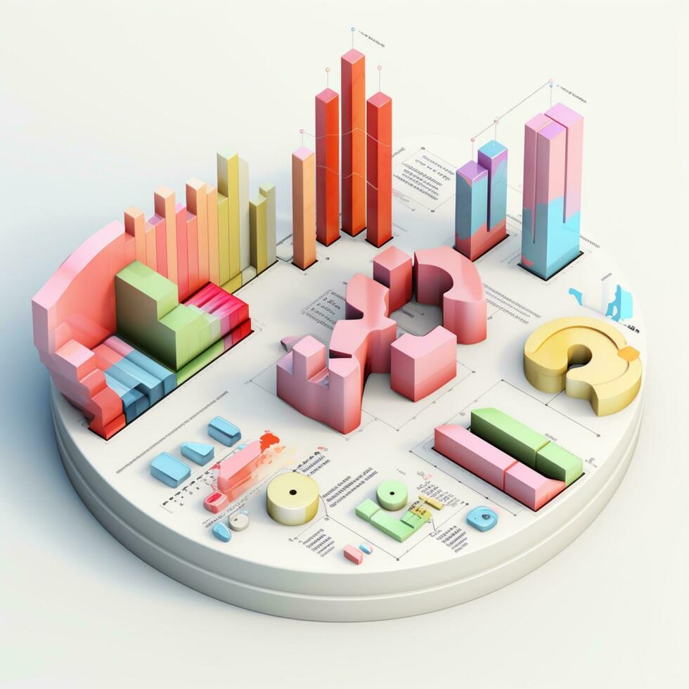 Ai generation 3d isometric business statistics, pie chart and graph. Financial and investment concepts photo