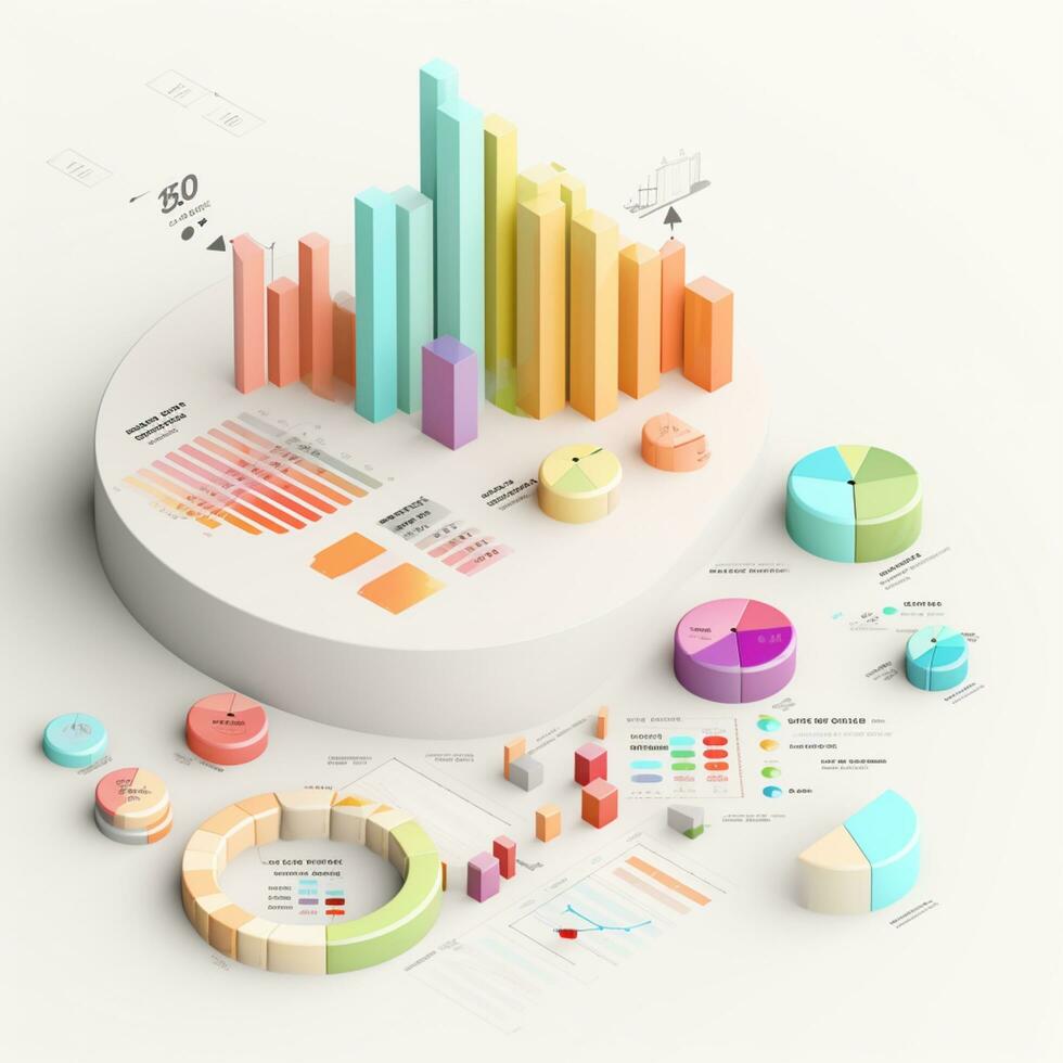 Ai generation 3d isometric business statistics, pie chart and graph. Financial and investment concepts photo