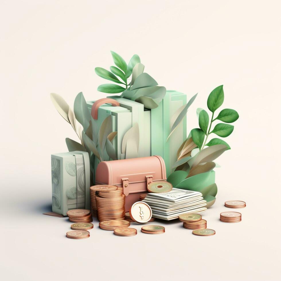 AI generation money tree and coins. Financial and investment concepts photo