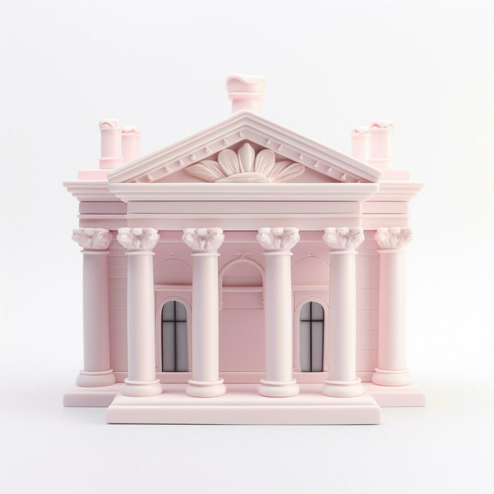 AI generation Bank modern building pink pastel 3D rendering. Financial and investment business concepts photo