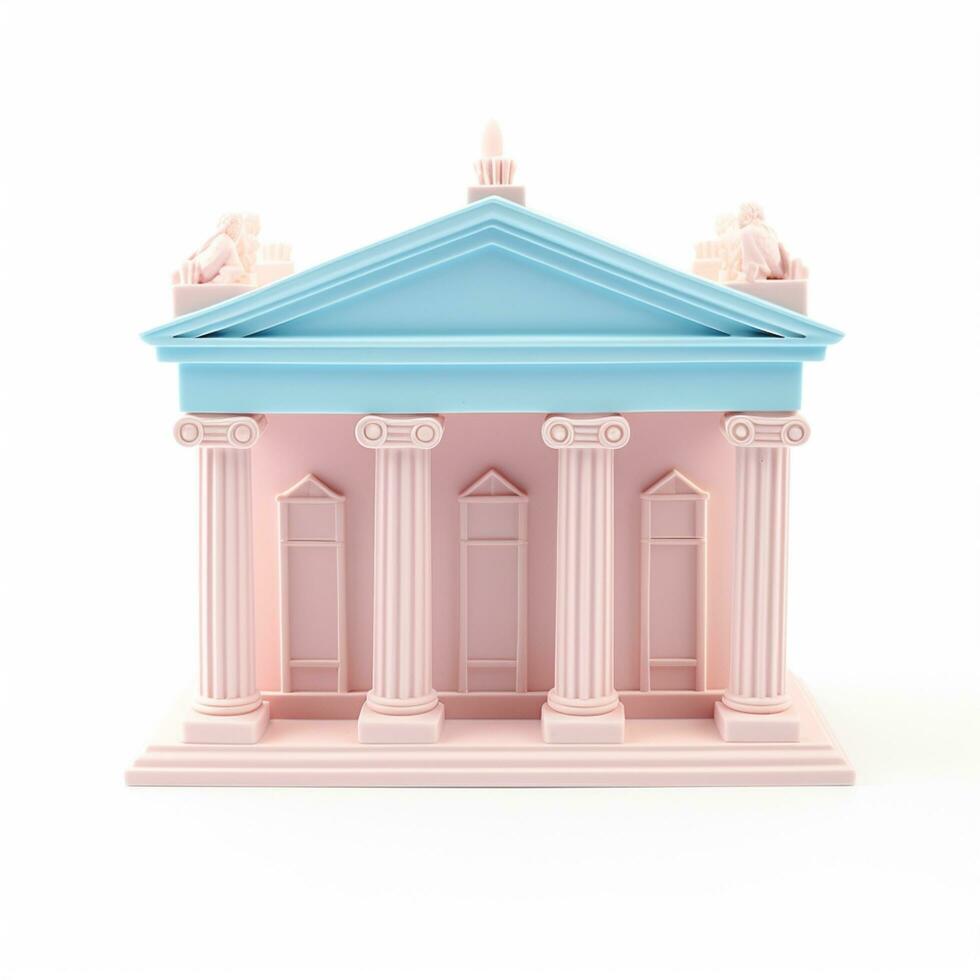 AI generation Bank modern building pink pastel 3D rendering. Financial and investment business concepts photo