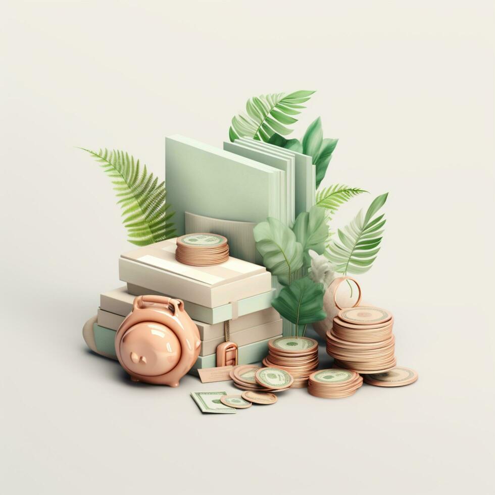 AI generation money tree and coins. Financial and investment concepts photo