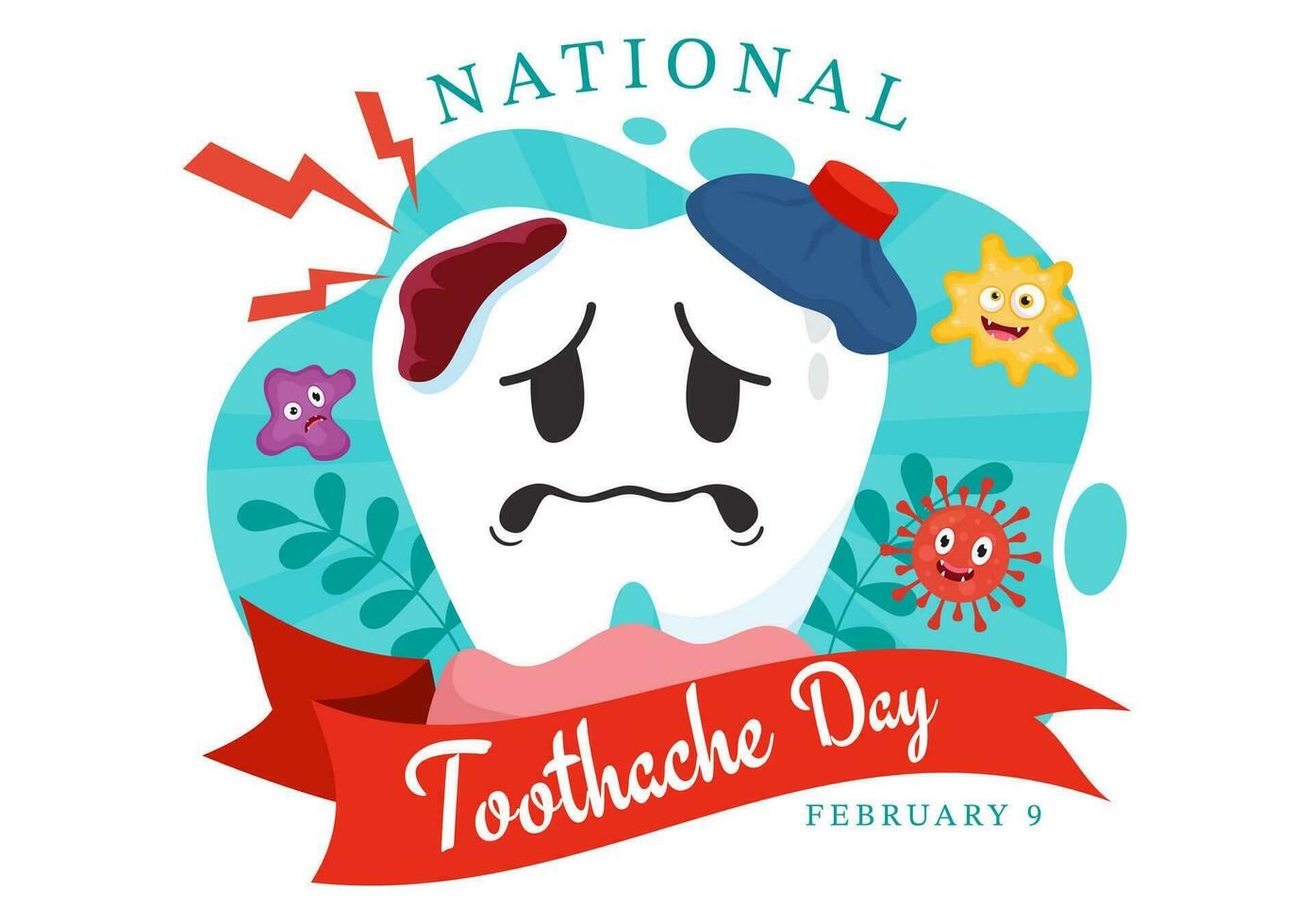 National Toothache Day Vector Illustration on February 9 for Dental Hygiene so as not to Cause Pain from Germs or Bacteria in Flat Background