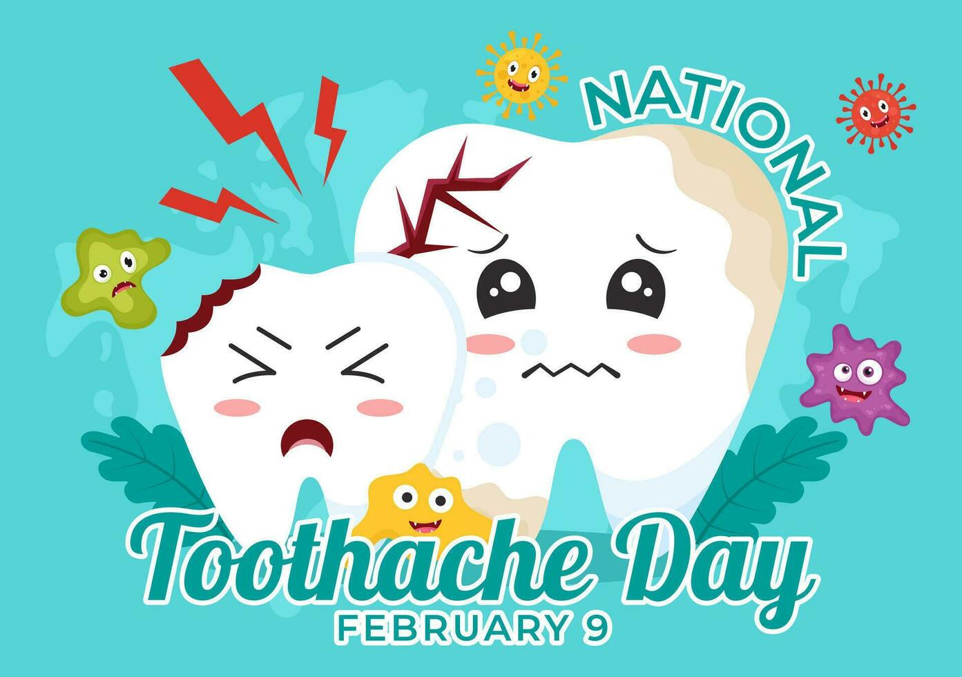 National Toothache Day Vector Illustration on February 9 for Dental Hygiene so as not to Cause Pain from Germs or Bacteria in Flat Background
