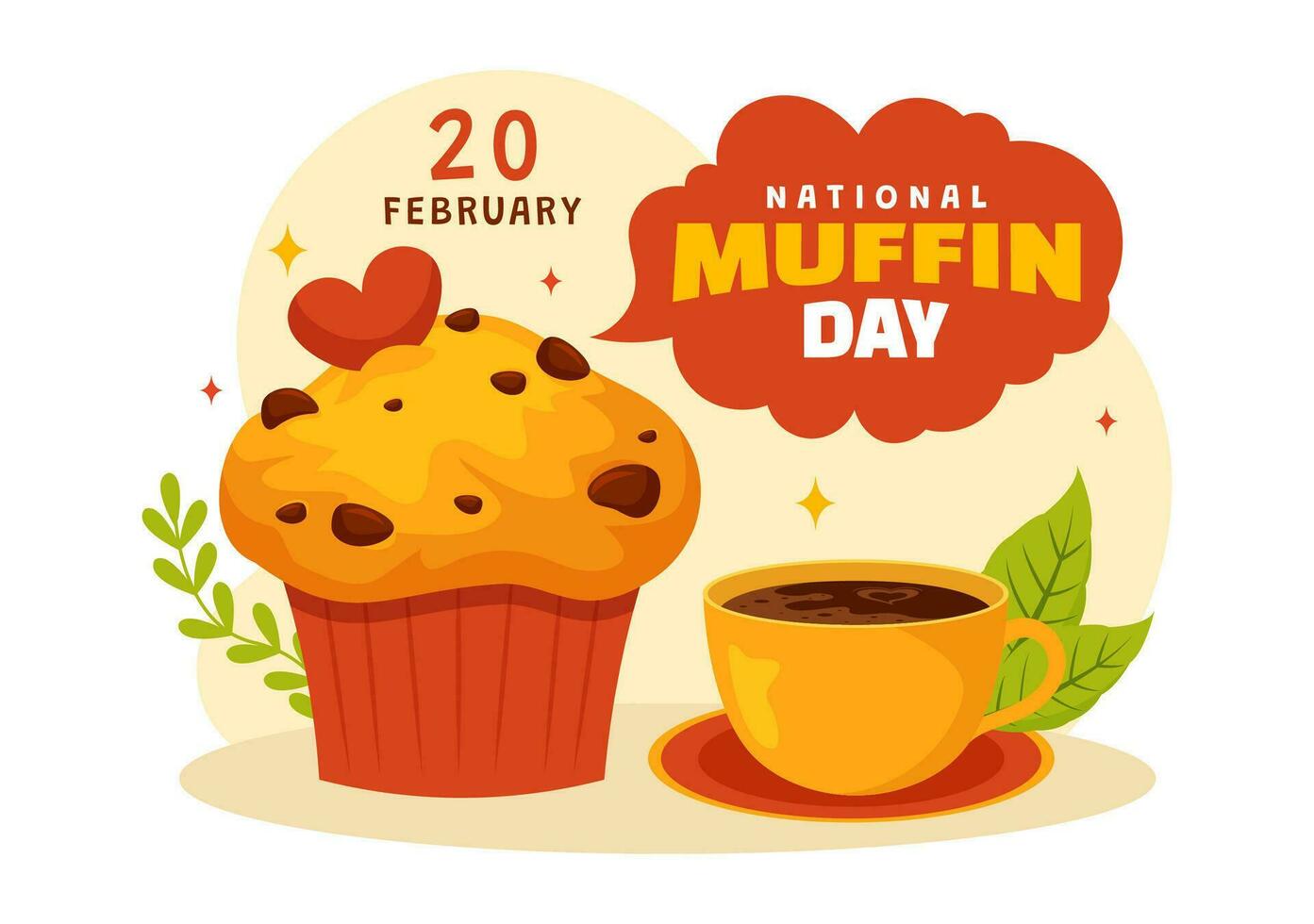 National Muffin Day Vector Illustration on February 20th with Chocolate Chip Food Classic Muffins Delicious in Flat Cartoon Illustration