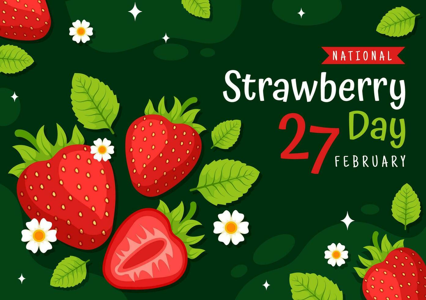 National Strawberry Day Vector Illustration on February 27 to Celebrate the Sweet Little Red Fruit in Flat Cartoon Background Design