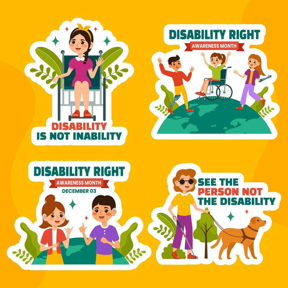 Disability Rights Awareness Month Label Flat Cartoon Templates Background Illustration vector