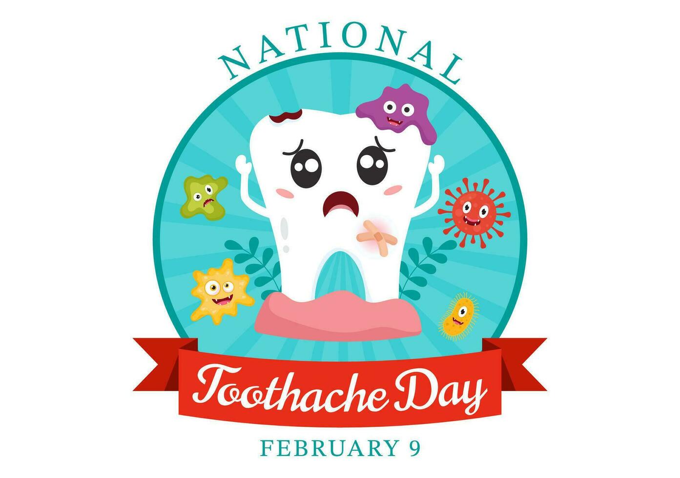 National Toothache Day Vector Illustration on February 9 for Dental Hygiene so as not to Cause Pain from Germs or Bacteria in Flat Background