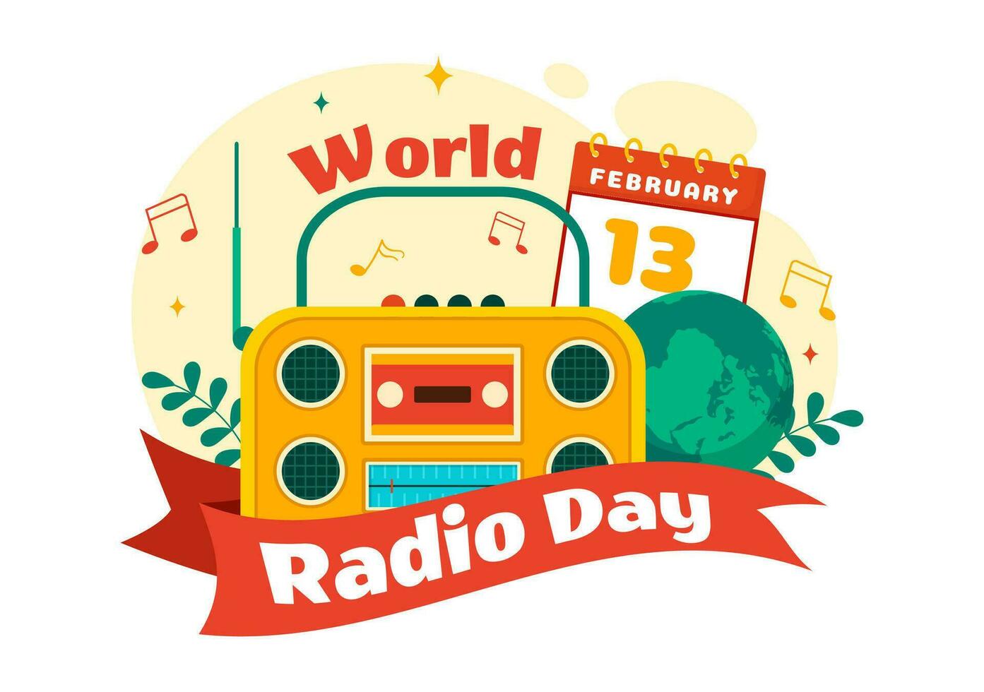 World Radio Day Vector Illustration on 13 February for Communication Media Used and Listening Audience in Flat Cartoon Background Design