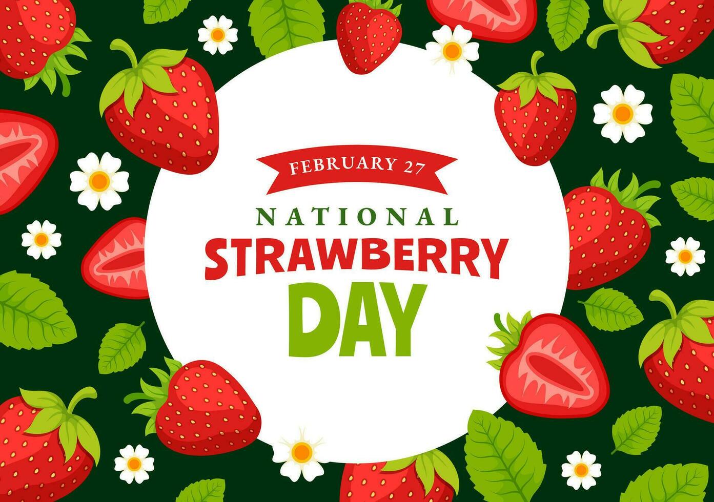National Strawberry Day Vector Illustration on February 27 to Celebrate the Sweet Little Red Fruit in Flat Cartoon Background Design