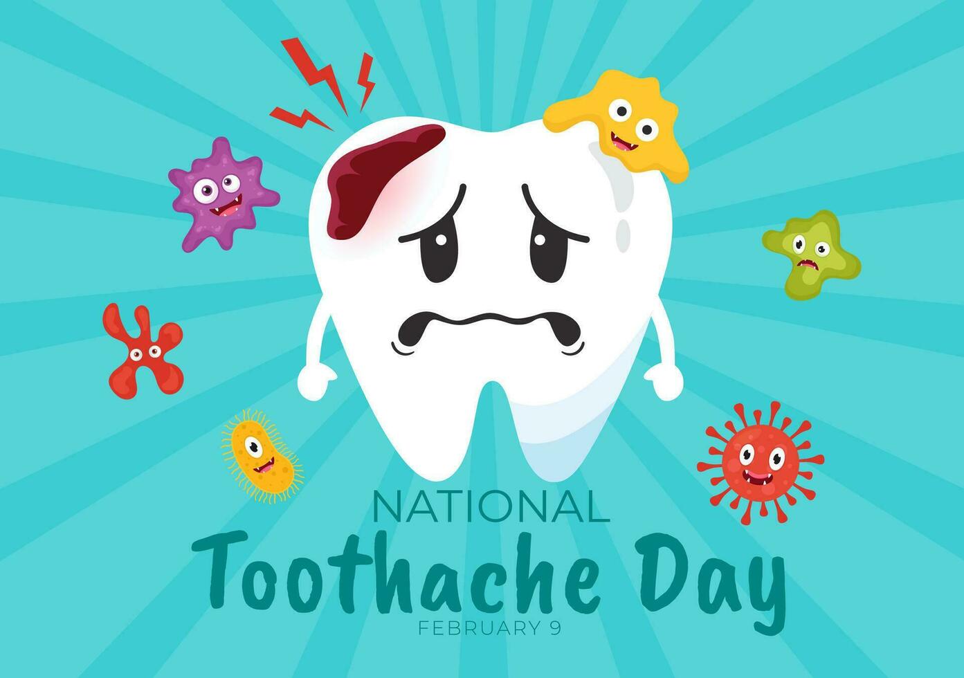 National Toothache Day Vector Illustration on February 9 for Dental Hygiene so as not to Cause Pain from Germs or Bacteria in Flat Background