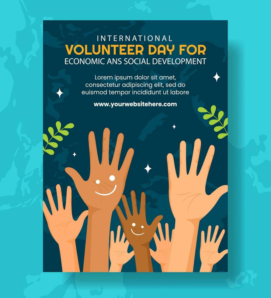 voluntario día para económico y social desarrollo vertical póster plano dibujos animados mano dibujado plantillas antecedentes ilustración vector