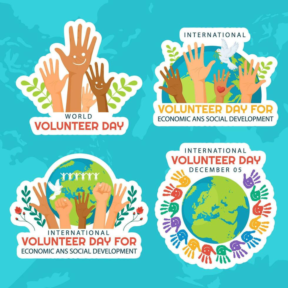 Volunteer Day for Economic and Social Development Label Flat Cartoon Hand Drawn Templates Background Illustration vector