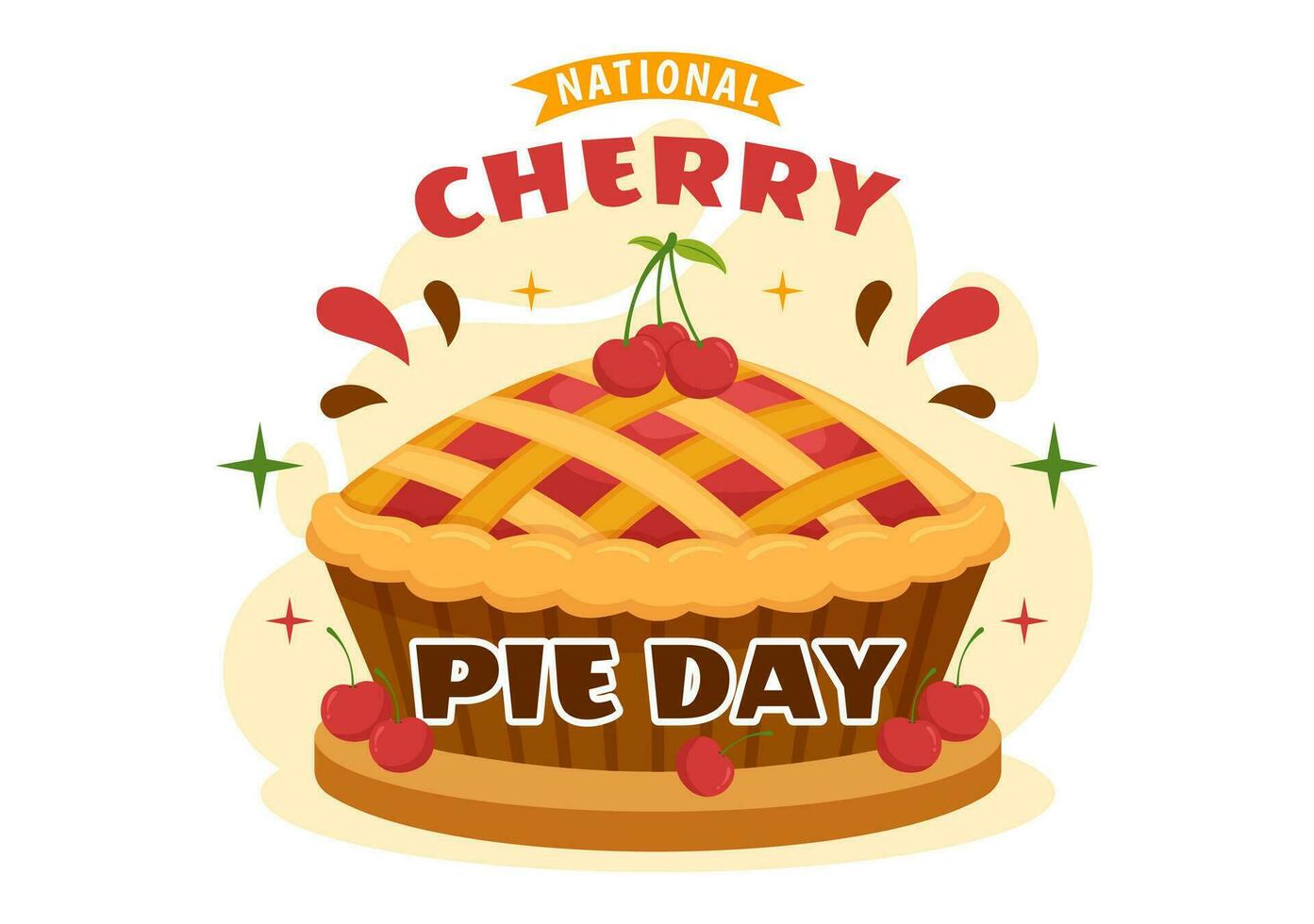 nacional Cereza tarta día vector ilustración en febrero 20 con comida de Pastelería conchas y cerezas empastes en plano dibujos animados antecedentes diseño