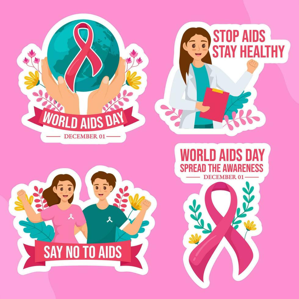 Aids Day Label Flat Cartoon Hand Drawn Templates Background Illustration vector