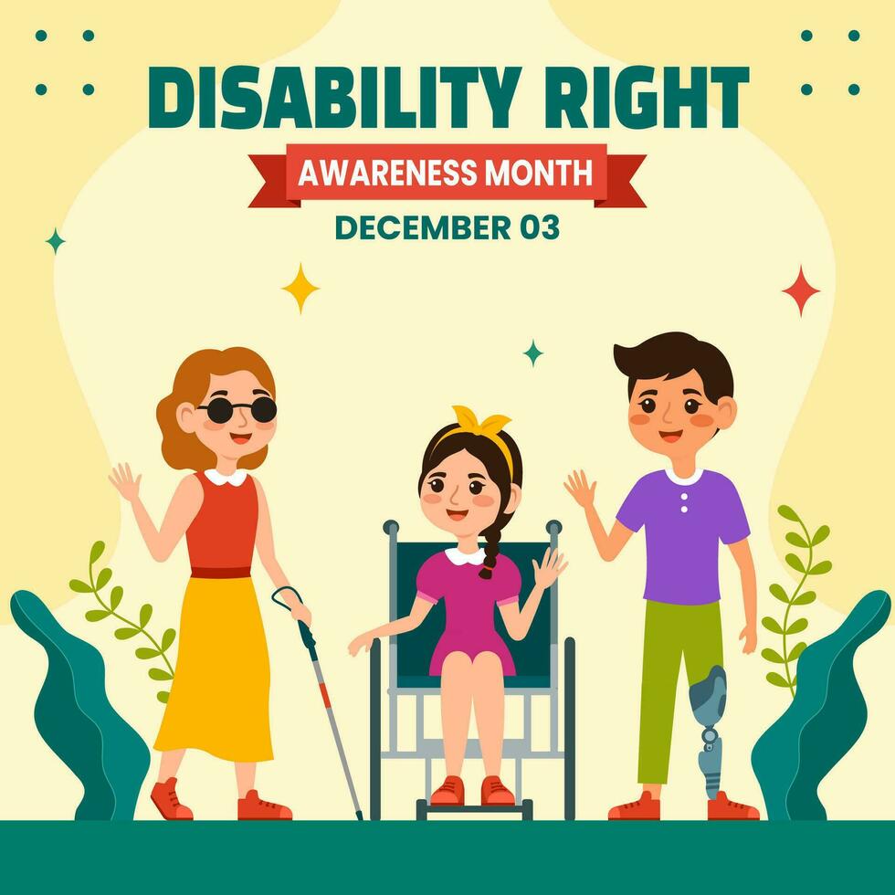 Disability Rights Awareness Month Social Media Illustration Flat Cartoon Template Background vector