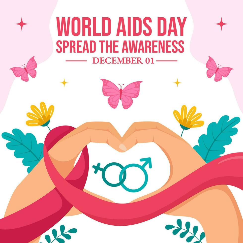 Aids Day Social Media Illustration Flat Cartoon Hand Drawn Templates Background vector