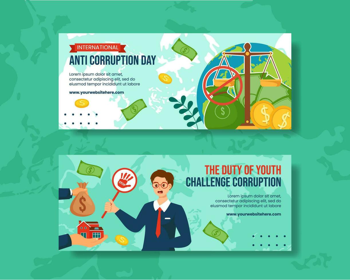 Anti Corruption Day Horizontal Banner Flat Cartoon Hand Drawn Templates Background Illustration vector