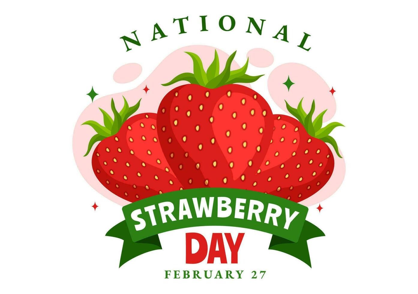 National Strawberry Day Vector Illustration on February 27 to Celebrate the Sweet Little Red Fruit in Flat Cartoon Background Design