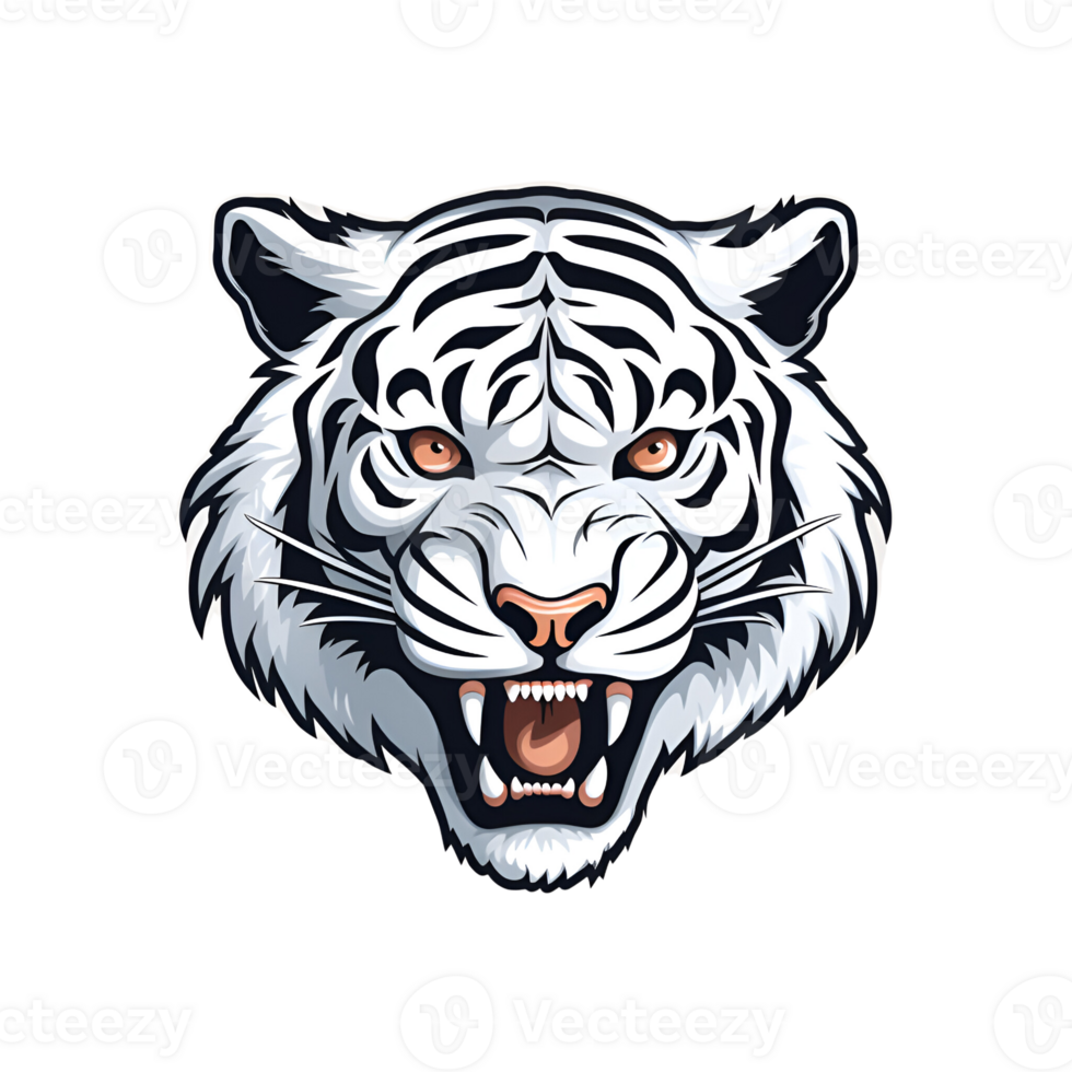 White Tiger Cartoon Style Logo Painting Drawing Illustration No Background Perfect for Print on Demand Merchandise AI Generative png