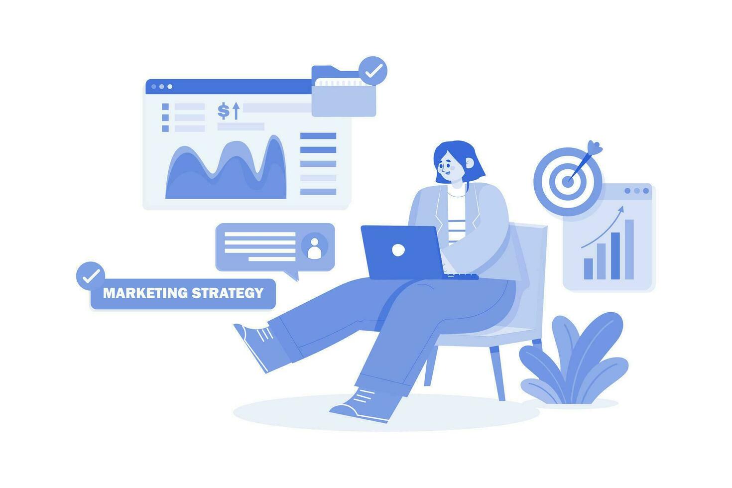 empresaria trabajando en estrategia de marketing vector