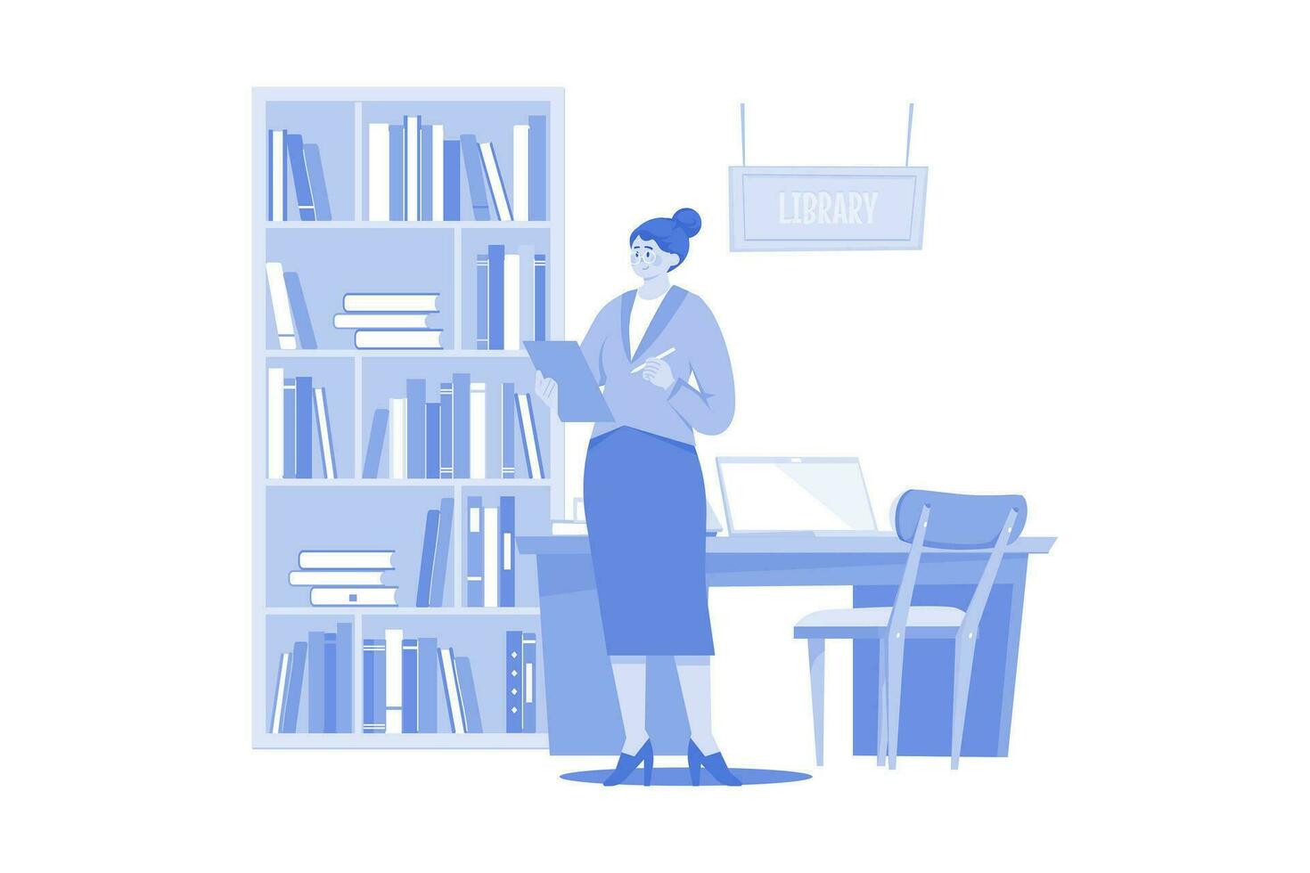The librarian is taking inventory of the books in the library vector
