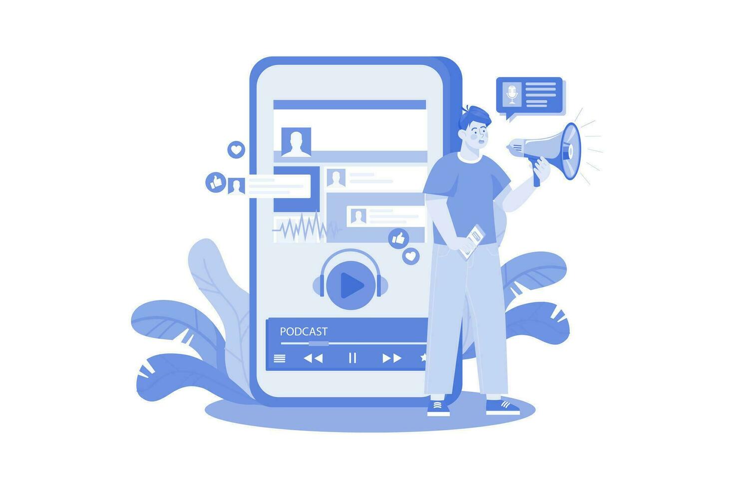 Man Promoting Podcasts Through The Social Media Platform vector