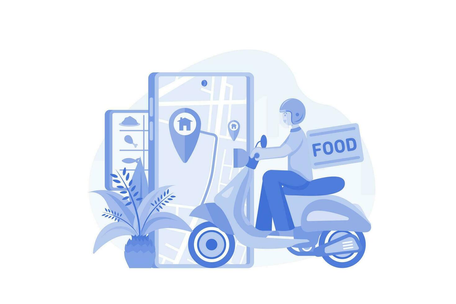 Food Delivery Service, A Male Courier With A Large Backpack vector