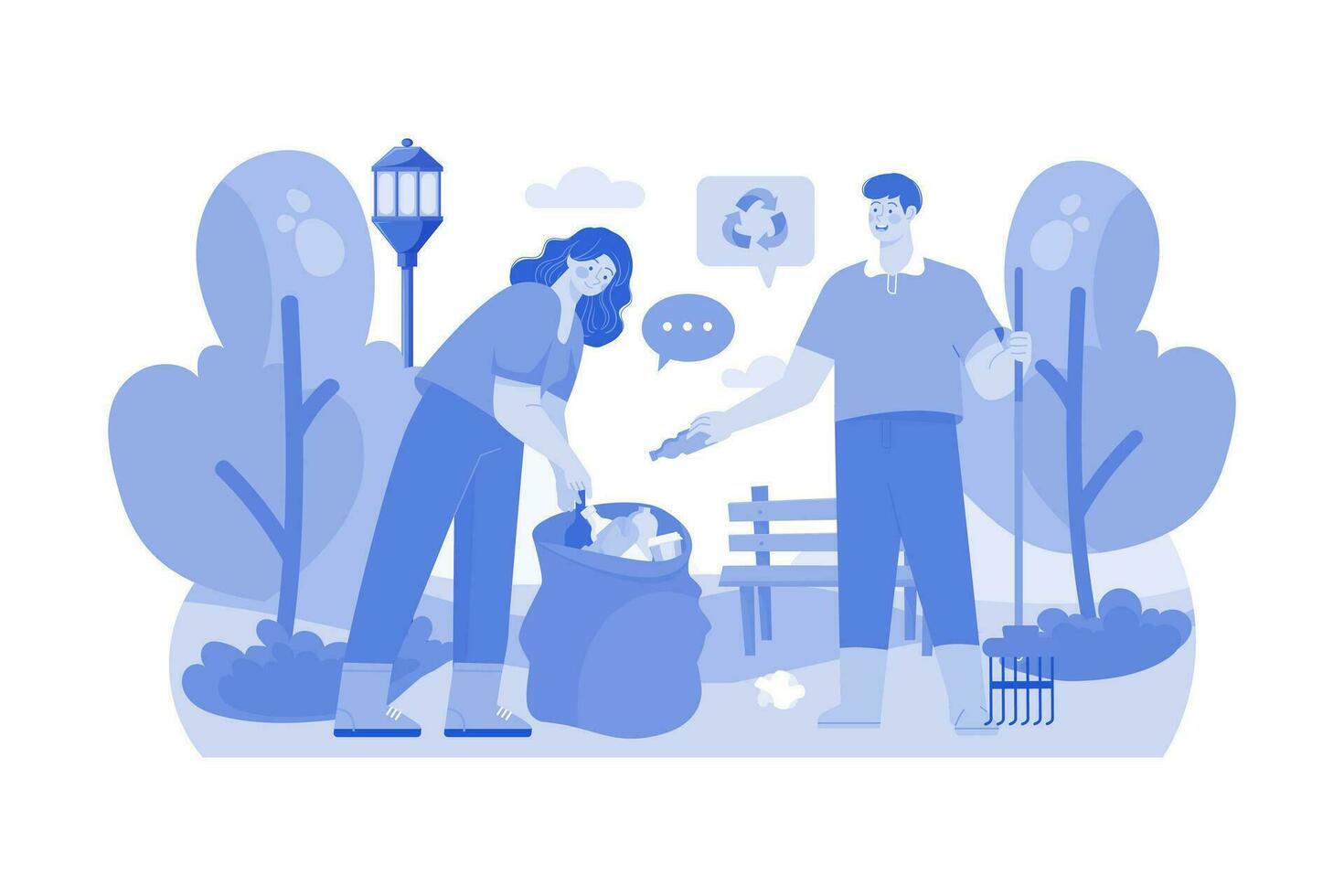 People Cleaning The Trash In The Park vector