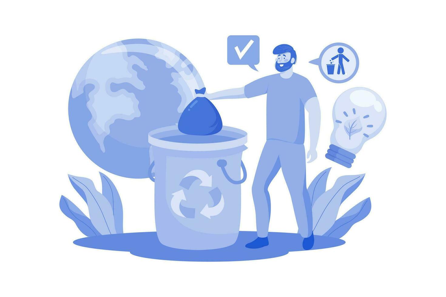 Man Putting Garbage In A Bag vector