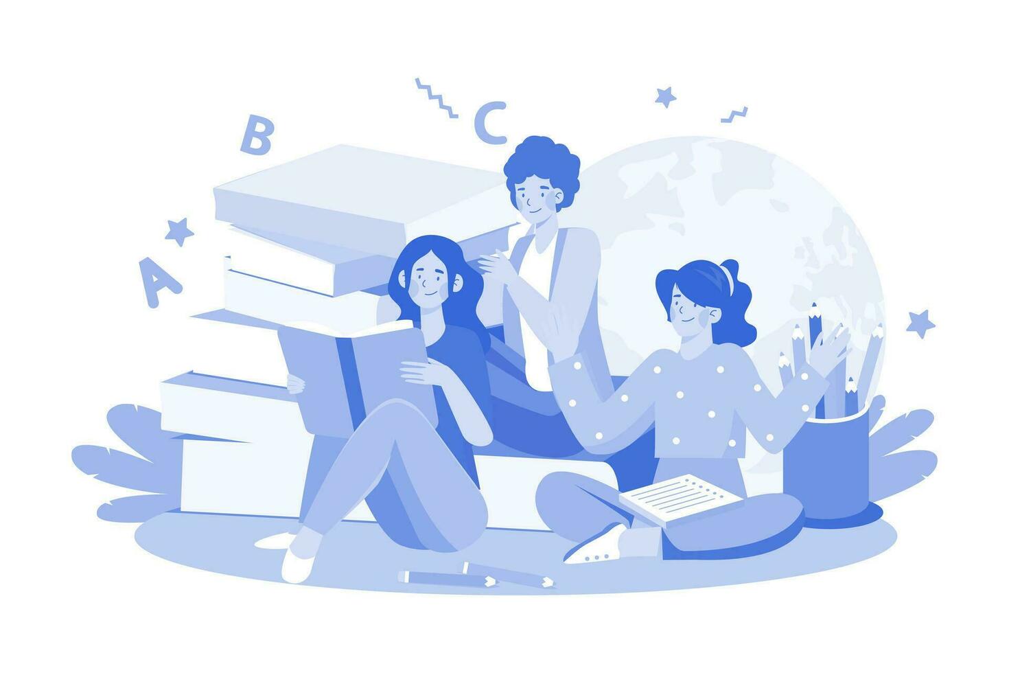 Students Reading Book Together vector