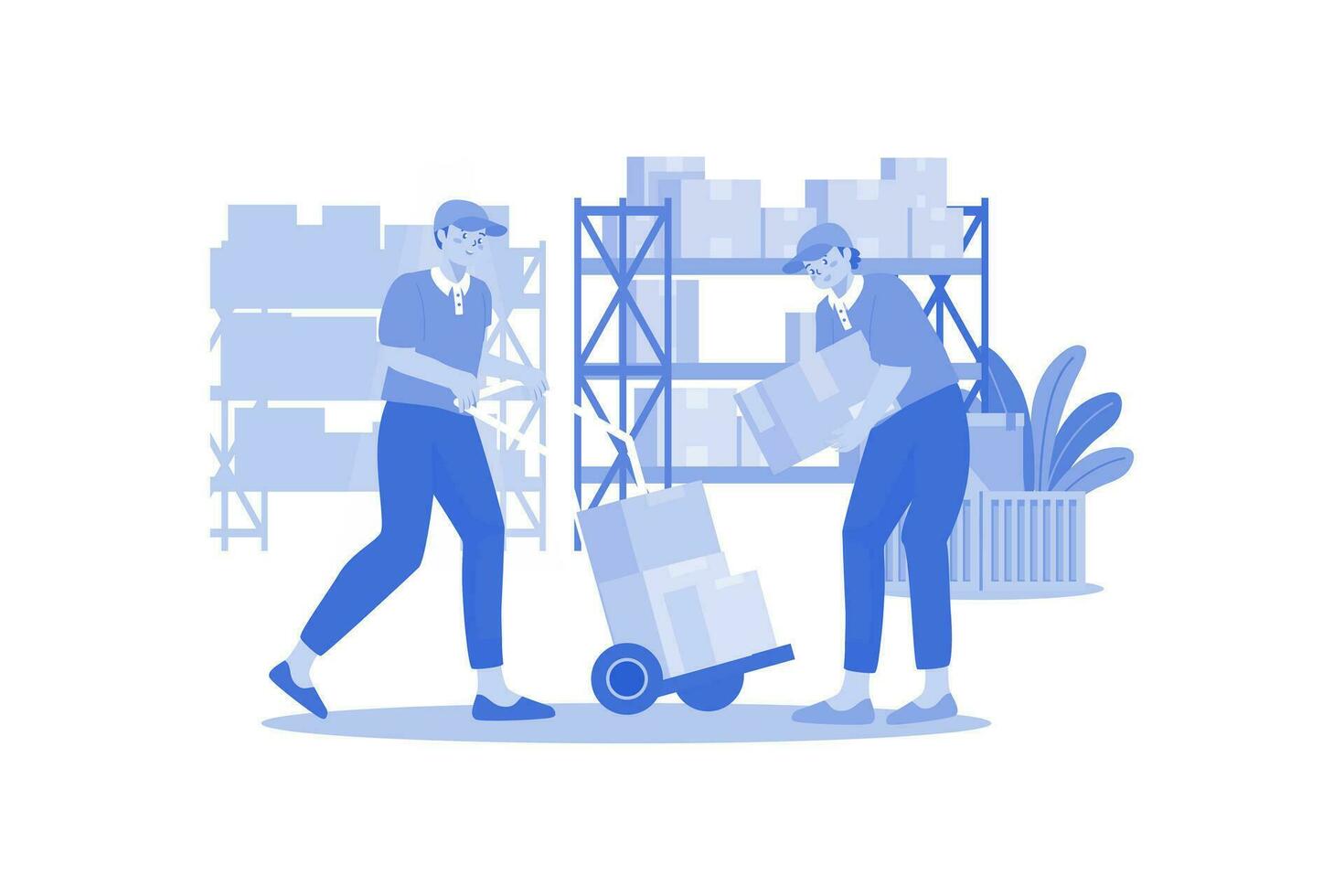 Warehouse Workers Arranging Boxes vector