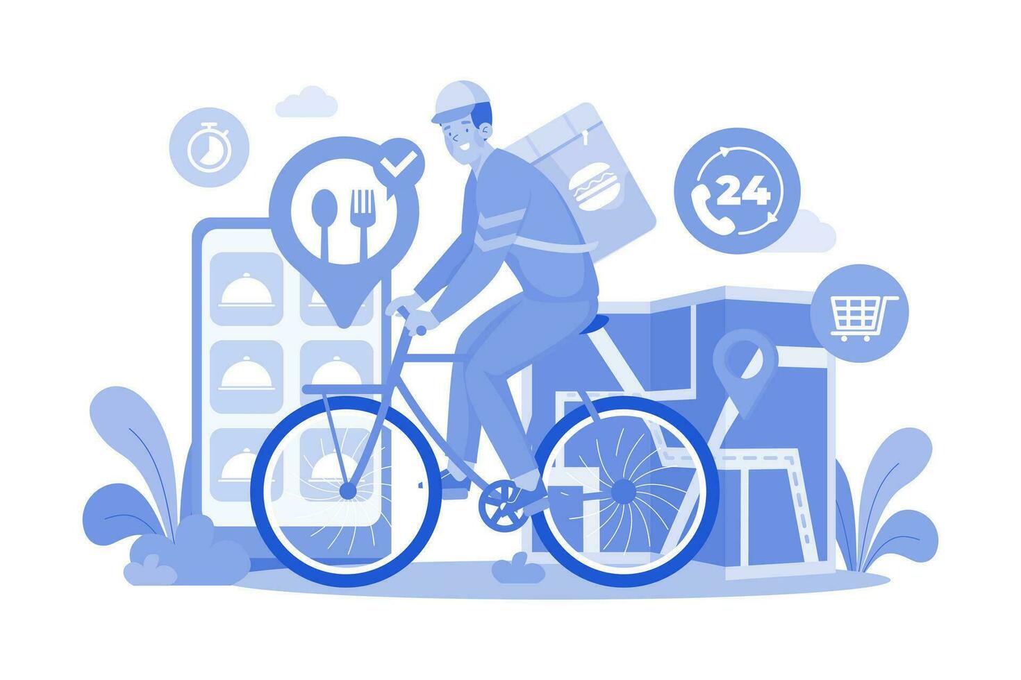 Food Delivery Service, Male Courier With Large Backpack vector